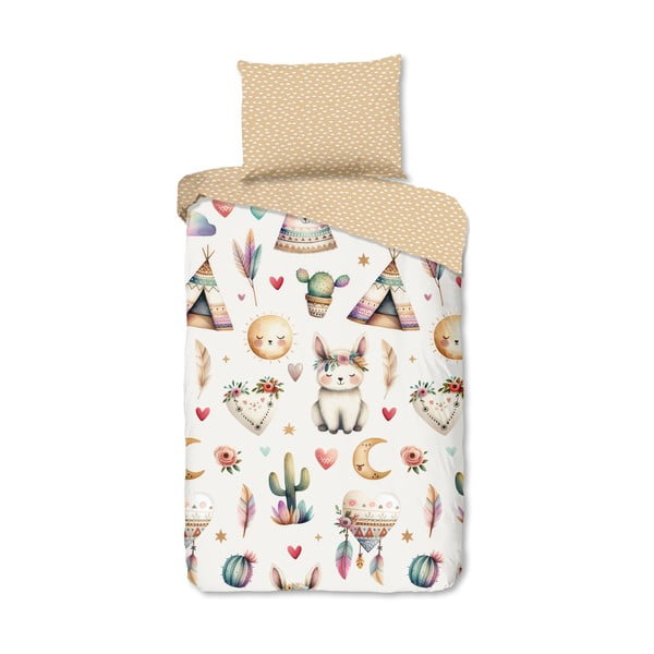 Lenjerie de pat pentru copii bej din bumbac pentru pat de o persoană 140x200 cm Luz – Good Morning