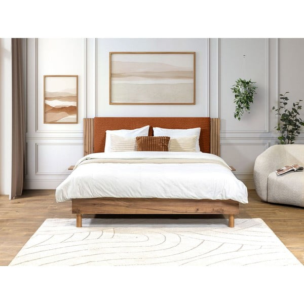 Pat matrimonial portocaliu cu somieră 160x200 cm Lior – Bobochic Paris-image-1