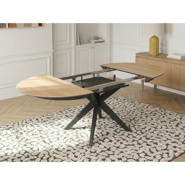 Masă de dining rotundă extensibilă cu blat cu aspect de lemn de stejar cu blat suplimentar ø 127 cm Judith – Bobochic Paris-image-4