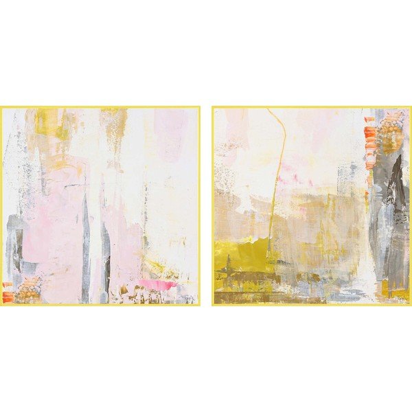 Tablouri cu ramă/pe pânză 2 buc. imprimate/cu elemente pictate manual 41,5x41,5 cm New Age Yellow – Malerifabrikken