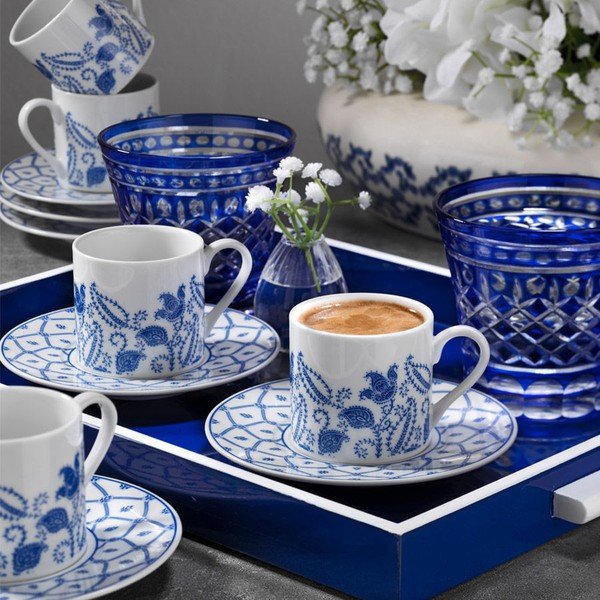 Set 6 cești din porțelan cu farfurie Kutahya Ornament, 50 ml-image-1