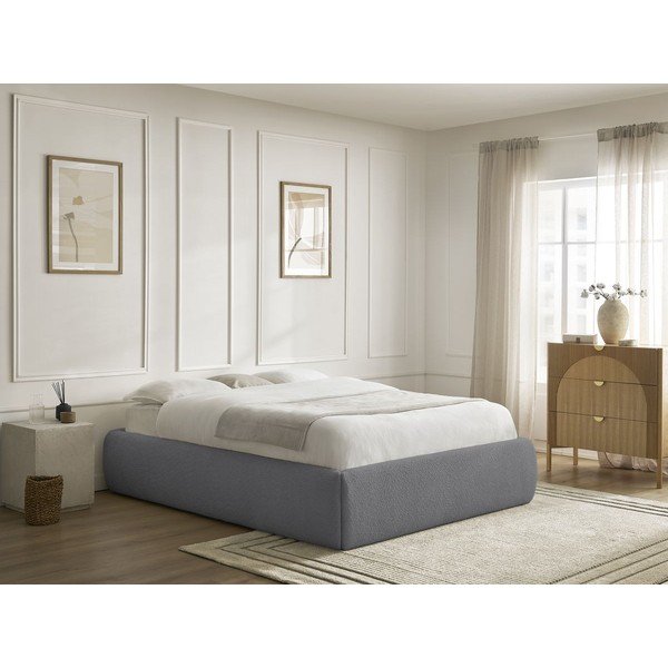 Pat matrimonial gri închis tapițat cu spațiu de depozitare/fără tăblie cu somieră 160x200 cm Inera – Bobochic Paris-image-1