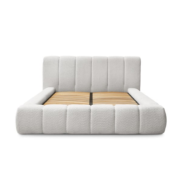 Pat matrimonial gri deschis tapițat cu spațiu de depozitare cu somieră 180x200 cm Denali – Bobochic Paris-image-3