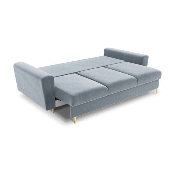 Canapea albastru-deschis extensibilă, cu spațiu de depozitare cu tapițerie din catifea 235 cm Kyoto – Cosmopolitan Design-image-2