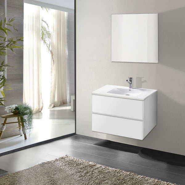 Dulăpior baie cu lavoar și oglindă Flopy, nuanță de alb, 60 cm