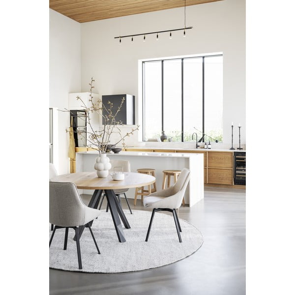 Masă de dining natural  rotundă extensibilă cu aspect de lemn de stejar ø 135 cm Maddock – Rowico-image-3