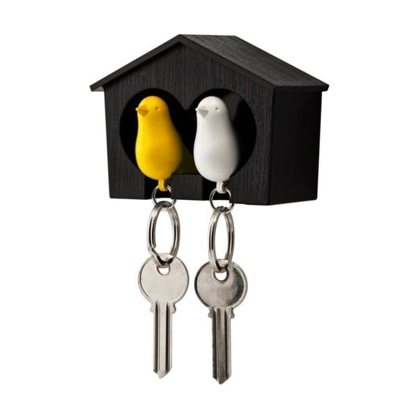 Cuier maro pentru chei cu brelocuri alb și galben Qualy Duo Sparrow