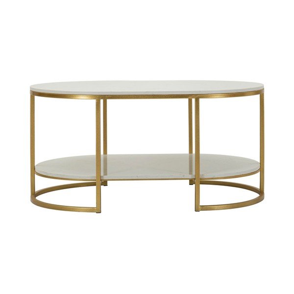 Măsuță de cafea albă-aurie cu blat din marmură 60x90 cm Izmir – Mauro Ferretti