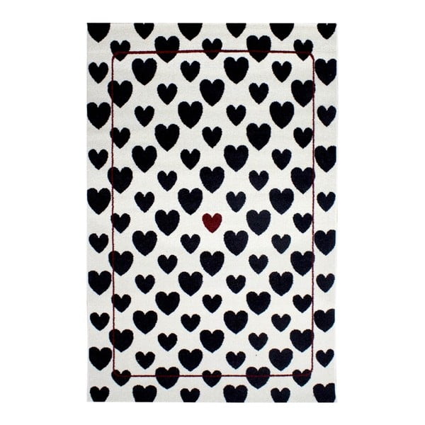 Covor negru - alb Razzo Heart, 120 x 170 cm