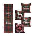 Set 4 fețe de pernă și un napron de masă cu model de Crăciun Minimalist Cushion Covers Tartan Christmas