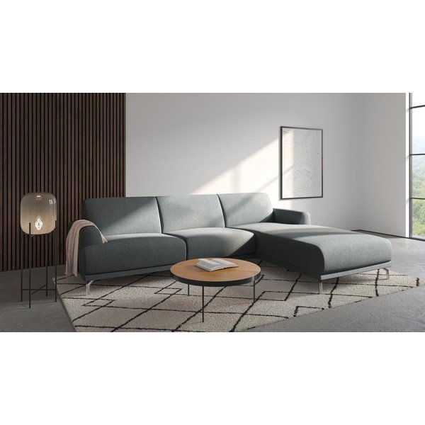 Colțar cu șezlong pe partea dreaptă MESONICA Puzo, gri deschis-image-1