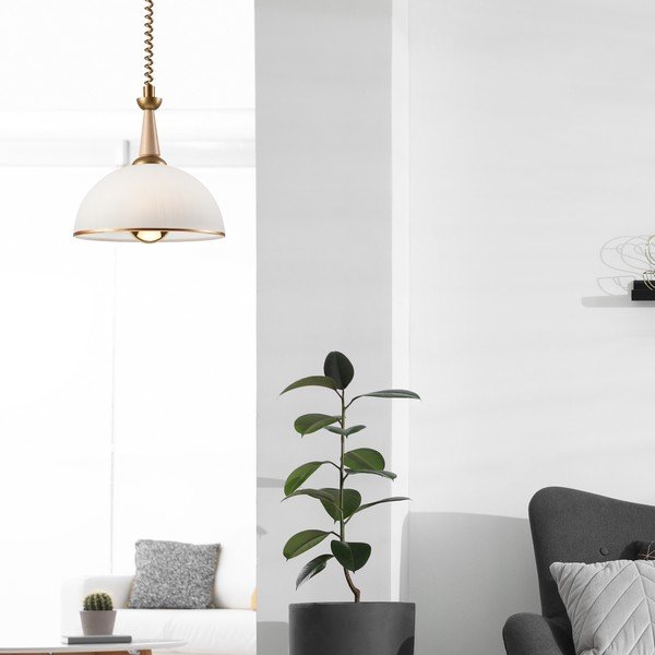 Lustră aurie/în culoare naturală cu abajur din sticlă ø 30 cm Ciara – LAMKUR-image-1