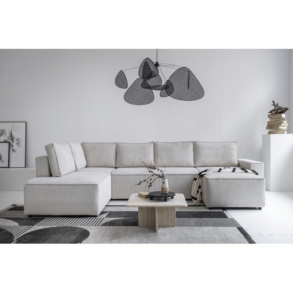 Colțar alb extensibil cu tapițerie din catifea reiată  (cu colț pe partea stângă /în formă de "U") Brave Dave – Miuform-image-4