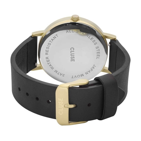 Ceas damă, curea din piele Cluse La Roche Star, negru- alb-image-2