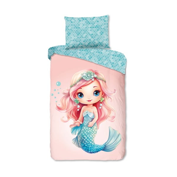 Lenjerie de pat pentru copii albastră-roz din bumbac pentru pat de o persoană 140x200 cm Alisse – Good Morning