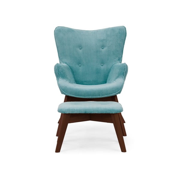 Fotoliu cu taburet turcoaz cu tapițerie din catifea reiată Niko – Ropez-image-3