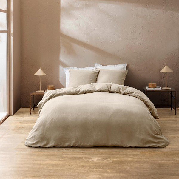 Lenjerie de pat în culoare naturală din bumbac pentru pat dublu cu 3 piese 240x220 cm Clara – douceur d'intérieur