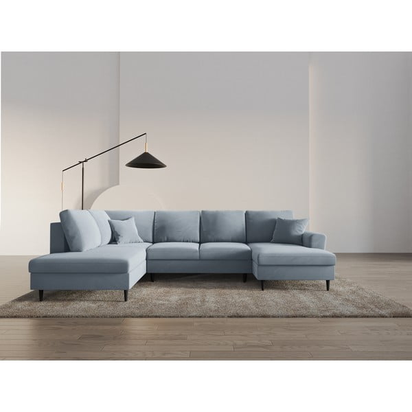 Colțar albastru deschis extensibil, cu spațiu de depozitare cu tapițerie din catifea (cu colț pe partea stângă-în formă de "U") Kyoto – Cosmopolitan Design-image-2