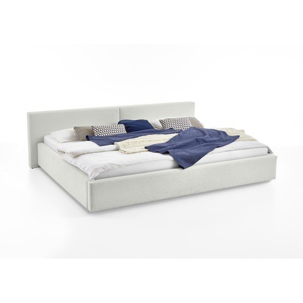 Pat matrimonial alb tapițat cu spațiu de depozitare cu somieră 200x240 cm Cube – Meise Möbel