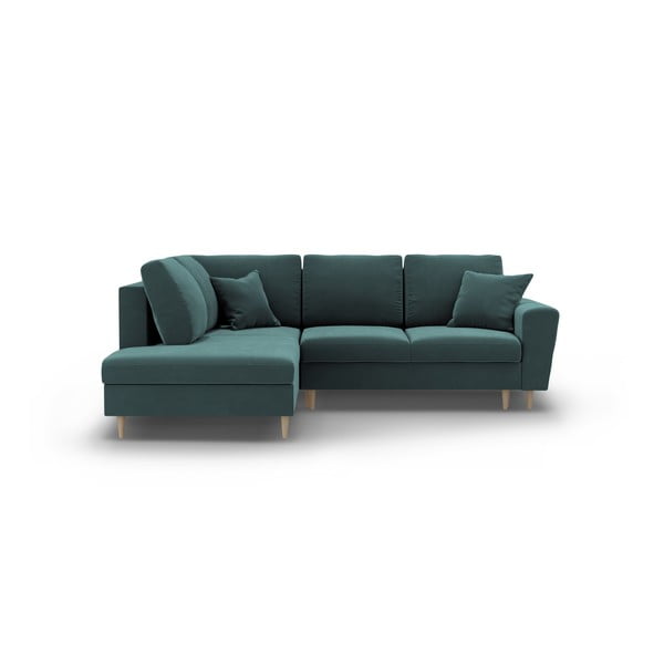 Colțar petrol extensibil, cu spațiu de depozitare cu tapițerie din catifea (cu colț pe partea stângă-în formă de ”L”) Kyoto – Cosmopolitan Design