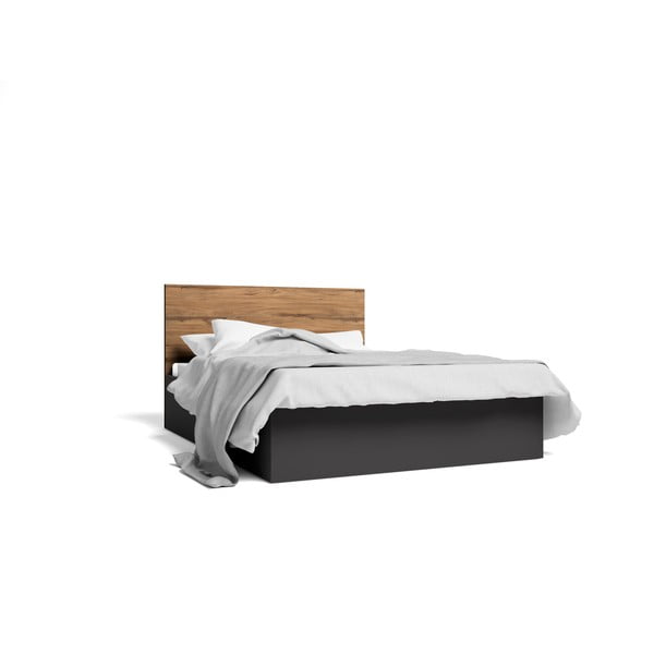 Pat dublu negru cu spațiu de depozitare și somieră 160x200 cm Malta - Marckeric