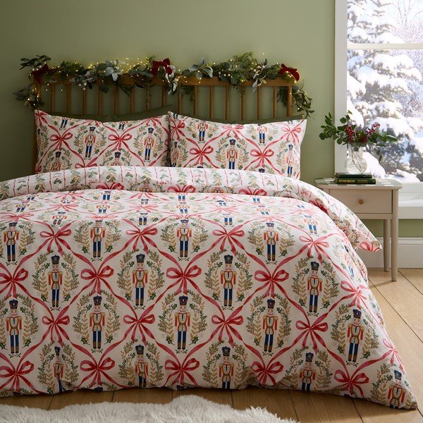 Lenjerie de pat în culoare naturală pentru pat de o persoană 135x200 cm Christmas Nutcracker Bows – Catherine Lansfield