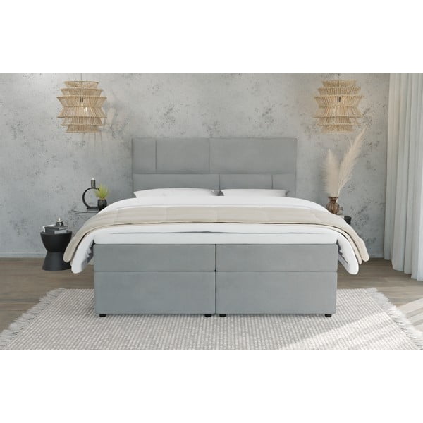 Pat boxspring gri deschis cu spațiu de depozitare 160x200 cm Lola – Ropez-image-2