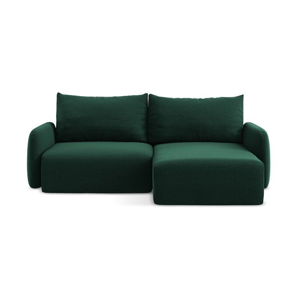 Colțar verde închis extensibil/cu spațiu de depozitare cu tapițerie din catifea (cu colț pe partea dreaptă/cu șezlong) Kalena – Makamii