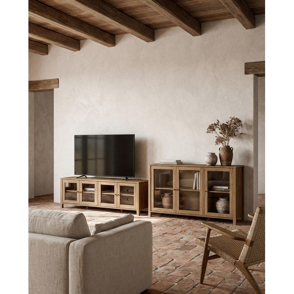 Vitrină în culoare naturală din lemn de pin 142x80x40 cm Alessandra – Marckeric-image-1