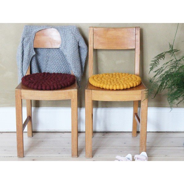 Pernă cu bile din lână, pentru copii Wooldot Ball Chair Pad, ⌀ 30 cm, vișiniu închis-image-4