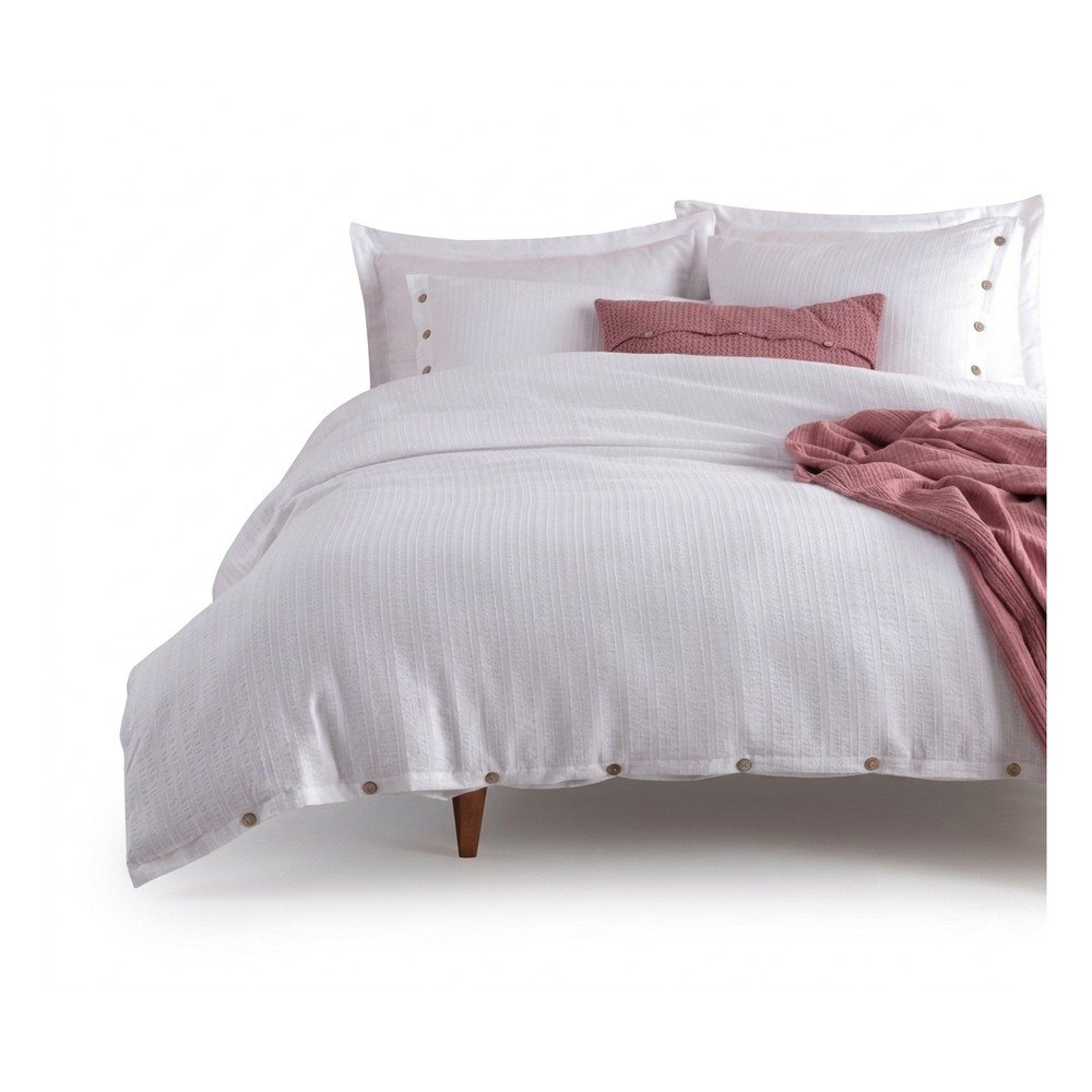 Lenjerie de pat albă din bumbac ranforcé pentru pat de o persoană 140x200 cm Como Striped – Mila Home Luxury