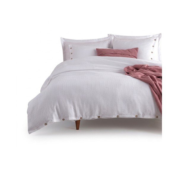 Lenjerie de pat albă din bumbac ranforcé pentru pat de o persoană 140x200 cm Como Striped – Mila Home Luxury