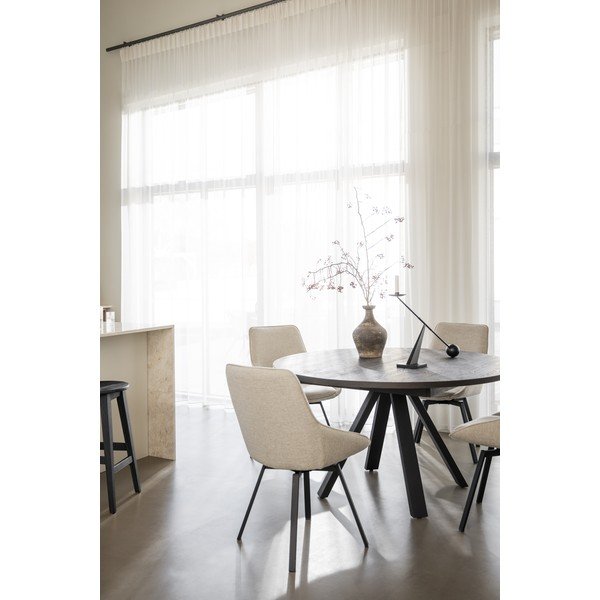Masă de dining maro închis rotundă extensibilă cu aspect de lemn de stejar ø 135 cm Maddock – Rowico-image-3
