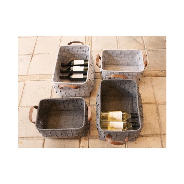 Coș pentru depozitare, cu mânere din piele, PT LIVING Storage, lungime 38 cm, gri deschis-image-1