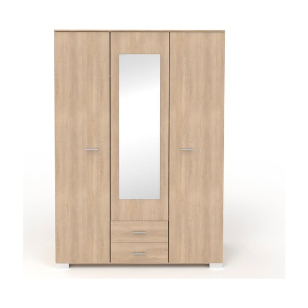 Dulap cu 3 uși, 2 sertare și oglindă, în decor de lemn de stejar Parisot Alix