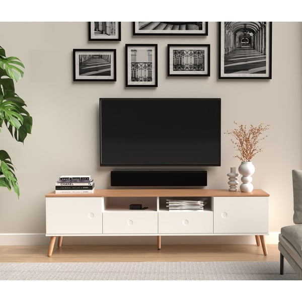 Masă TV cu detalii în decor de stejar Tenzo Dot, lățime 192 cm, alb-image-1