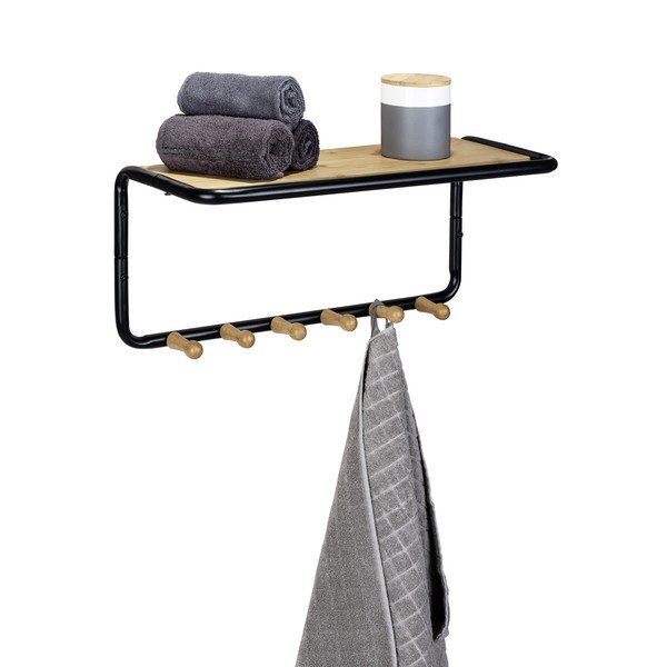 Cuier de perete negru/natural  cu raft din metal Loft – Wenko-image-2