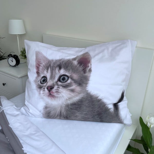 Lenjerie de pat pentru copii albă-gri din bumbac pentru pat de o persoană 140x200 cm Kitten "Grey" – Jerry Fabrics-image-3