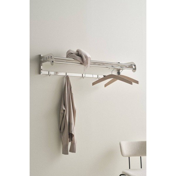 Cuier de perete argintiu lucios cu raft din oțel inoxidabil 100 cm Alby – Jotex-image-1