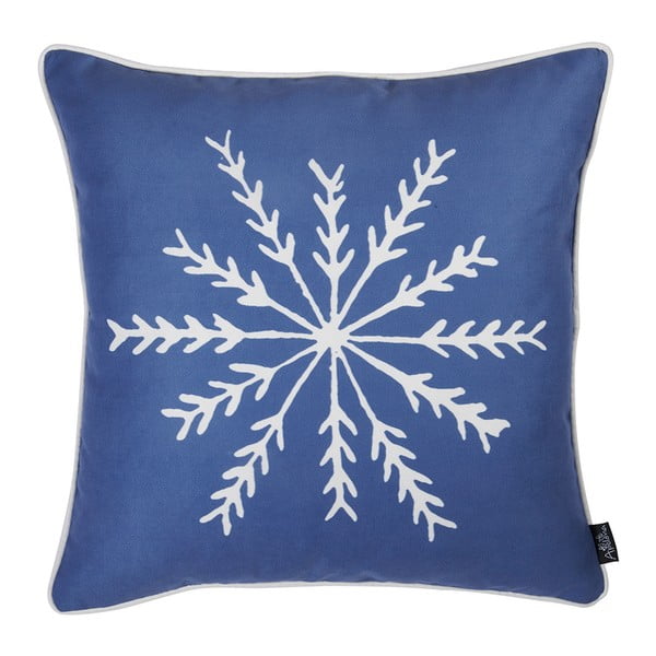 Față de pernă cu model de Crăciun Mike & Co. NEW YORK Honey Snowflake, 45 x 45 cm, albastru