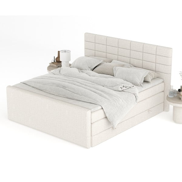 Pat boxspring bej cu spațiu de depozitare 200x200 cm Ava – Maison de Rêve-image-4