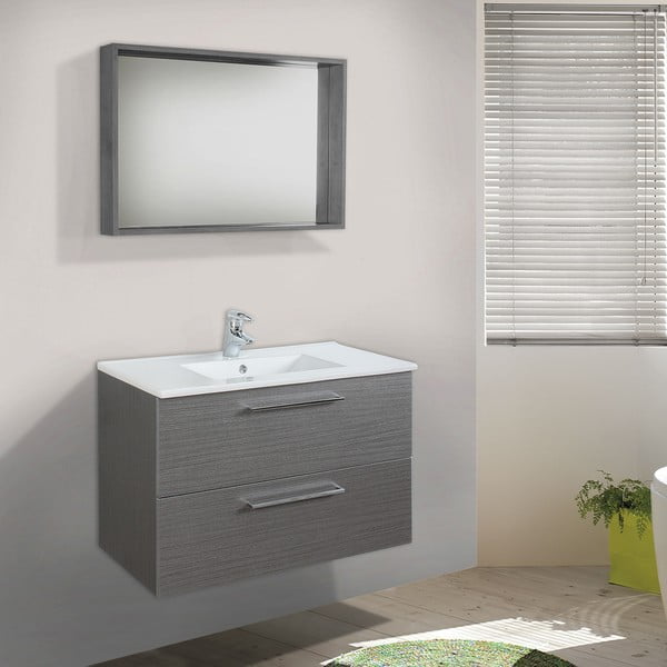 Dulăpior baie cu lavoar și oglindă Giro, nuanță de gri, 80 cm