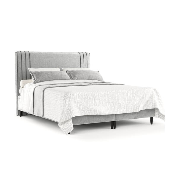 Pat matrimonial gri tapițat cu spațiu de depozitare 200x200 cm Musca – Maison de Rêve-image-2