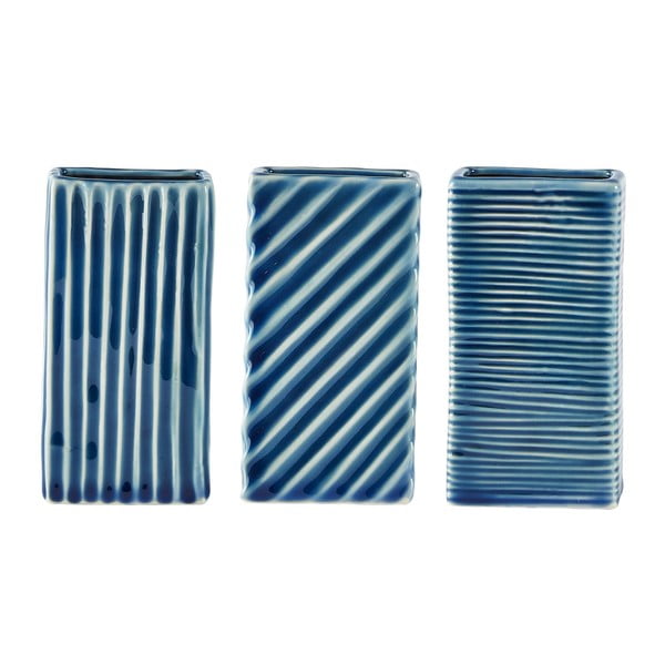Set 3 vaze din ceramică KJ Collection Lines, 6 x 12 cm, albastru