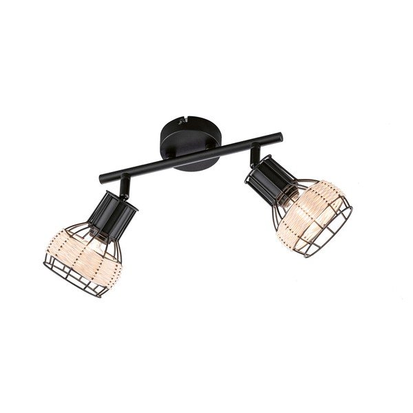 Plafonieră neagră cu abajur din metal/cu abajur din ratan 10x28 cm Straw – Fischer & Honsel