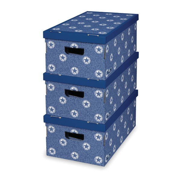 Set 3 cutii depozitare Domopak, albastru
