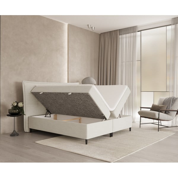 Pat boxspring crem cu spațiu de depozitare 180x200 cm Sinai – Maison de Rêve-image-2