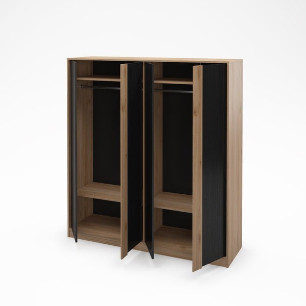 Șifonier negru/în culoare naturală cu aspect de lemn de stejar 180x197,5x53 cm Dennis – Marckeric-image-3