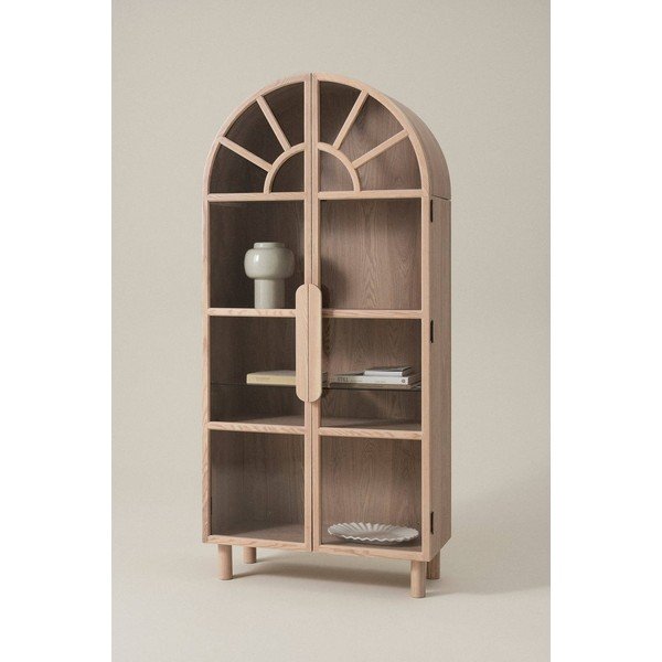 Vitrină în culoare naturală deschisă cu aspect de lemn de frasin 90x195x40 cm Sandor – Jotex-image-1