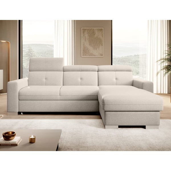 Colțar bej extensibil/cu spațiu de depozitare (cu colț pe partea dreaptă/cu șezlong) Fresia – ELTAP-image-1